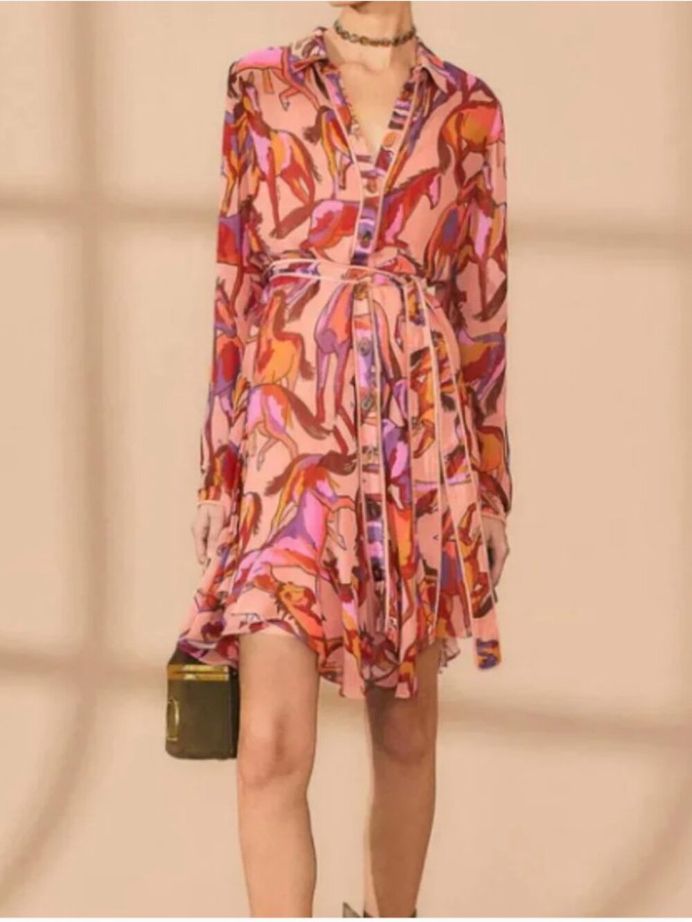 FARM Rio Rose Wild Horses Long Sleeve Mini Dress